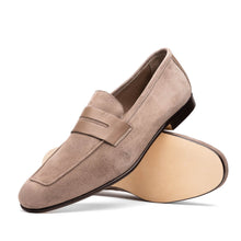 Load image into Gallery viewer, 16-672-TPE Tippa Suede & Calfskin Penny Loafers Taupe