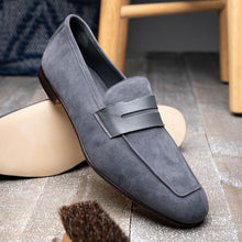 Load image into Gallery viewer, 16-672-GRY Tippa Suede & Calfskin Penny Loafers Grey