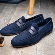 Load image into Gallery viewer, 16-672-NVY Tippa Suede & Calfskin Penny Loafers Navy