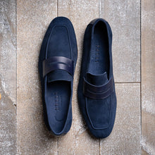Load image into Gallery viewer, 16-672-NVY Tippa Suede & Calfskin Penny Loafers Navy