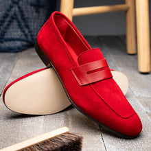 Load image into Gallery viewer, 16-672-RED Tippa Suede & Calfskin Penny Loafers Red