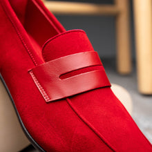 Load image into Gallery viewer, 16-672-RED Tippa Suede & Calfskin Penny Loafers Red