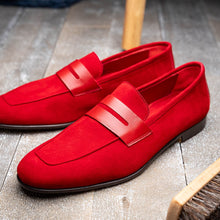 Load image into Gallery viewer, 16-672-RED Tippa Suede & Calfskin Penny Loafers Red