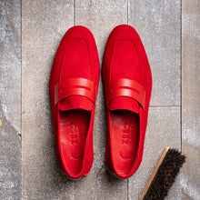 Load image into Gallery viewer, 16-672-RED Tippa Suede & Calfskin Penny Loafers Red
