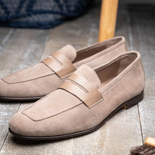 Load image into Gallery viewer, 16-672-TPE Tippa Suede & Calfskin Penny Loafers Taupe