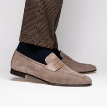 Load image into Gallery viewer, 16-672-TPE Tippa Suede & Calfskin Penny Loafers Taupe