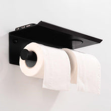Load image into Gallery viewer, Toilet Paper Holder Phone Bathroom Roll Holder Aluminum Paper Holder with Shelf Black Double Paper Towel Holder Wall Mount Tissue Roll Hanger With Storage Shelf Space Aluminum Self Adhesive With Glue Wall Mount With Screws