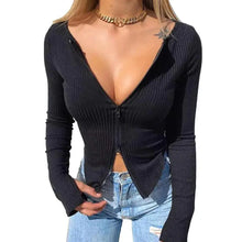 Load image into Gallery viewer, Top fashion Women Ribbed Knitted Long Sleeve Elegant Cute Fashion Crop Tops for Summer