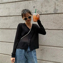 Load image into Gallery viewer, Cardigan For Women Long Sleeve Cardigan Summer Cropped Cardigan Knitted V neck Thin Ice Silk Sweaters Sunscreen Shirt Tops