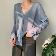 Load image into Gallery viewer, Cardigan For Women Long Sleeve Cardigan Summer Cropped Cardigan Knitted V neck Thin Ice Silk Sweaters Sunscreen Shirt Tops