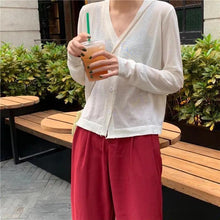 Load image into Gallery viewer, Cardigan For Women Long Sleeve Cardigan Summer Cropped Cardigan Knitted V neck Thin Ice Silk Sweaters Sunscreen Shirt Tops