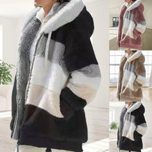 Load image into Gallery viewer, Plus Size Jacket Women Autumn Winter Long Sleeve Color Block Zipper Fluff Hooded Warm Coat Jacket