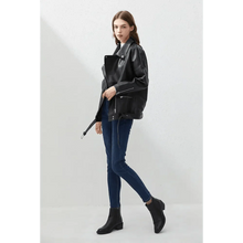 Load image into Gallery viewer, PU Faux Leather Jacket Women Loose Sashes Casual Biker Jackets Outwear Female Tops BF Style Black Leather Jacket Coat
