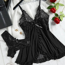 Load image into Gallery viewer, Seductive Lace Nightdress & Panty Set - Transparent Red Sleepwear for Confident Women