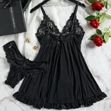 Load image into Gallery viewer, Seductive Lace Nightdress & Panty Set - Transparent Red Sleepwear for Confident Women