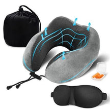 Load image into Gallery viewer, Travel Pillow U Shaped Memory Foam Neck Pillows Neck Cervical Airplane Pillow Healthcare Bedding Free Eye Mask and Earplugs Neck Support Pillow Headrest Travel Folding Slow Rebound Journey Trip Cushion Memory Foam Travel Pillow Neck Pillow