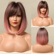 Load image into Gallery viewer, Treding Bob Straight Brown Black Ombre Synthetic Wig Natural Short Wig for Women Middle Part Cosplay Wigs Heat Resistant Wigs For Black Women Wigs For Cosplay