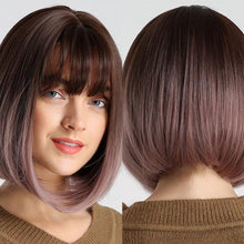 Load image into Gallery viewer, Treding Bob Straight Brown Black Ombre Synthetic Wig Natural Short Wig for Women Middle Part Cosplay Wigs Heat Resistant Wigs For Black Women Wigs For Cosplay