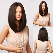Load image into Gallery viewer, Treding Bob Straight Brown Black Ombre Synthetic Wig Natural Short Wig for Women Middle Part Cosplay Wigs Heat Resistant Wigs For Black Women Wigs For Cosplay