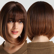 Load image into Gallery viewer, Treding Bob Straight Brown Black Ombre Synthetic Wig Natural Short Wig for Women Middle Part Cosplay Wigs Heat Resistant Wigs For Black Women Wigs For Cosplay