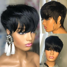 Load image into Gallery viewer, Trending Natural Color Short Bob Straight Human Wigs With Bangs Brazilian Virgin Hair Pixie Cut Wig Human Hair Wig For Black Women Gifts for Girlfriends