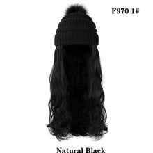 Load image into Gallery viewer, Trendy Hat Wig Synthetic Long Wavy Wigs with Beret Hat Knitted Fashion black Autumn Winter Cap Hair Extensions Wigs For Black Women Cosplay Wigs For Women