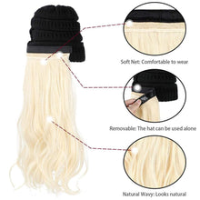 Load image into Gallery viewer, Trendy Hat Wig Synthetic Long Wavy Wigs with Beret Hat Knitted Fashion black Autumn Winter Cap Hair Extensions Wigs For Black Women Cosplay Wigs For Women