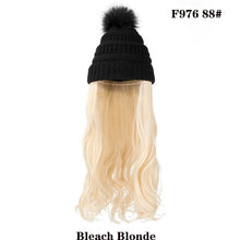 Load image into Gallery viewer, Trendy Hat Wig Synthetic Long Wavy Wigs with Beret Hat Knitted Fashion black Autumn Winter Cap Hair Extensions Wigs For Black Women Cosplay Wigs For Women