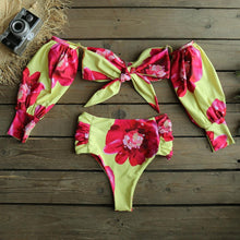 Load image into Gallery viewer, Trendy High Waist Bikini New Long Sleeve Swimsuit Women's Long Sleeve High Waist Off-Shoulder Swimwear Women Bubble Sleeve Bikinis Mesh Charming Beach Wear