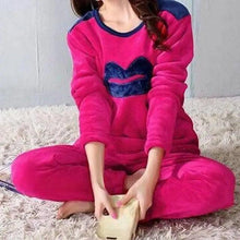 Load image into Gallery viewer, Trendy Pajama Women Thick Flannel Warm Female Winter Pajama Set Long Sleeve Full Trousers Two Piece Pajamas Cartoon Pajamas Women Pajamas Set Sleepwear Autumn Plus Size Top Long Pant Sleepwear Girls Pajamas