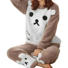 Load image into Gallery viewer, Trendy Pajama Women Thick Flannel Warm Female Winter Pajama Set Long Sleeve Full Trousers Two Piece Pajamas Cartoon Pajamas Women Pajamas Set Sleepwear Autumn Plus Size Top Long Pant Sleepwear Girls Pajamas