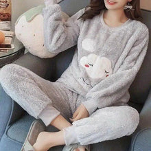 Load image into Gallery viewer, Trendy Pajama Women Thick Flannel Warm Female Winter Pajama Set Long Sleeve Full Trousers Two Piece Pajamas Cartoon Pajamas Women Pajamas Set Sleepwear Autumn Plus Size Top Long Pant Sleepwear Girls Pajamas