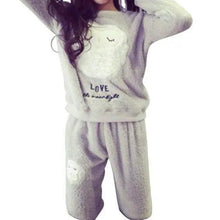 Load image into Gallery viewer, Trendy Pajama Women Thick Flannel Warm Female Winter Pajama Set Long Sleeve Full Trousers Two Piece Pajamas Cartoon Pajamas Women Pajamas Set Sleepwear Autumn Plus Size Top Long Pant Sleepwear Girls Pajamas