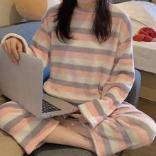 Load image into Gallery viewer, Trendy Pajama Women Thick Flannel Warm Female Winter Pajama Set Long Sleeve Full Trousers Two Piece Pajamas Cartoon Pajamas Women Pajamas Set Sleepwear Autumn Plus Size Top Long Pant Sleepwear Girls Pajamas