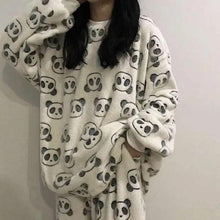 Load image into Gallery viewer, Trendy Pajama Women Thick Flannel Warm Female Winter Pajama Set Long Sleeve Full Trousers Two Piece Pajamas Cartoon Pajamas Women Pajamas Set Sleepwear Autumn Plus Size Top Long Pant Sleepwear Girls Pajamas