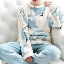 Load image into Gallery viewer, Trendy Pajama Women Thick Flannel Warm Female Winter Pajama Set Long Sleeve Full Trousers Two Piece Pajamas Cartoon Pajamas Women Pajamas Set Sleepwear Autumn Plus Size Top Long Pant Sleepwear Girls Pajamas