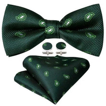 Load image into Gallery viewer, Trendy Patterned Silk Jacquard Plaid Bowtie With Pocket Square And Cufflinks Set For Men Unique Butterfly Party Wedding Casual Business Bowtie For Men