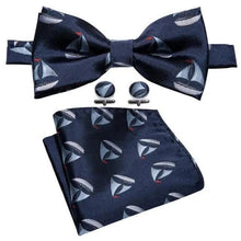 Load image into Gallery viewer, Trendy Patterned Silk Jacquard Plaid Bowtie With Pocket Square And Cufflinks Set For Men Unique Butterfly Party Wedding Casual Business Bowtie For Men