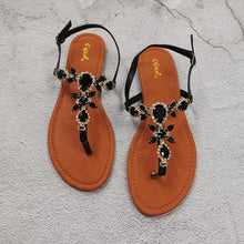 Load image into Gallery viewer, Trendy Summer Women's Shoes Beautiful Crystal Shiny Flat Sandals With Back Strap Footwear Rhinestones Flat Sandals Strappy Comfort Open Toe Flat Women Sandals