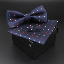 Load image into Gallery viewer, Trendy Tiny Dots Print Bowtie With Pocket Square And Cufflinks Set For Men Retro Butterfly Party Wedding Bowties Without Box Stylish Ties Gift