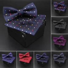 Load image into Gallery viewer, Trendy Tiny Dots Print Bowtie With Pocket Square And Cufflinks Set For Men Retro Butterfly Party Wedding Bowties Without Box Stylish Ties Gift