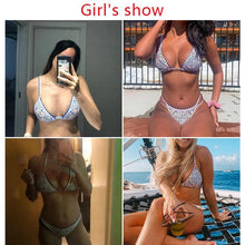 Load image into Gallery viewer, Triangle Micro Bikini Set Vintage Print Swimsuit Women's Swimming Suit Hollow Out Swimwear Padded Push Up Bikini Set Swimwear Beachwear Swimsuit High Cut Bathing Suit Swim