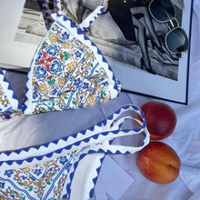 Load image into Gallery viewer, Triangle Micro Bikini Set Vintage Print Swimsuit Women's Swimming Suit Hollow Out Swimwear Padded Push Up Bikini Set Swimwear Beachwear Swimsuit High Cut Bathing Suit Swim