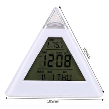 Load image into Gallery viewer, Triangle Pyramid Calendar Thermometer Colorful Backlight Change Clock Digital Alarm Clock Digital Alarm Thermometer Night Glowing Cube Clock LED Change LCD for Bedroom