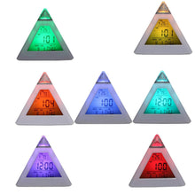 Load image into Gallery viewer, Triangle Pyramid Calendar Thermometer Colorful Backlight Change Clock Digital Alarm Clock Digital Alarm Thermometer Night Glowing Cube Clock LED Change LCD for Bedroom