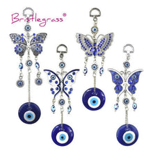 Load image into Gallery viewer, Turkish Blue Evil Eye Rhinestone Butterfly Amulet with Blue Rhinestone Car Charm Rear View Mirror Wall Hanging Protection Lucky Charms Wall Hanging Pendant Protection Home Decor Blessing Gift