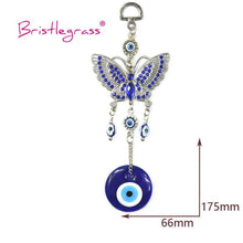 Load image into Gallery viewer, Turkish Blue Evil Eye Rhinestone Butterfly Amulet with Blue Rhinestone Car Charm Rear View Mirror Wall Hanging Protection Lucky Charms Wall Hanging Pendant Protection Home Decor Blessing Gift