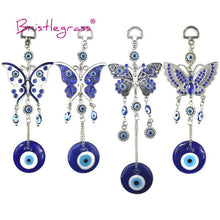 Load image into Gallery viewer, Turkish Blue Evil Eye Rhinestone Butterfly Amulet with Blue Rhinestone Car Charm Rear View Mirror Wall Hanging Protection Lucky Charms Wall Hanging Pendant Protection Home Decor Blessing Gift