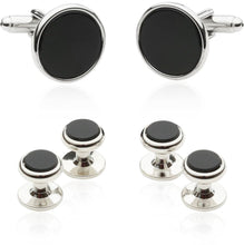 Load image into Gallery viewer, Men's Tuxedo Cufflinks and Studs - Black Onyx with Silver Tone