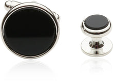 Load image into Gallery viewer, Men's Tuxedo Cufflinks and Studs - Black Onyx with Silver Tone